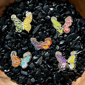 Pronoun enamel pin, LBGTQ+ enamel pin, He/Him enamel pin, She/Her enamel pin, They/Them enamel pin, Pronoun pin, Butterfly enamel pin