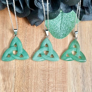 Aventurine triquetra necklace, Triquetra necklace, Crystal necklace, Trinity knot necklace, Green aventurine necklace, Celtic necklace