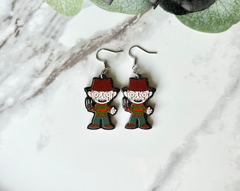 Horror earrings, Freddy earrings, Halloween earrings, Nightmare earrings, Spooky earrings, Horror movie earrings