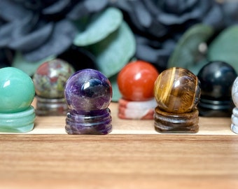 Natural crystal sphere with stand, Amethyst sphere, Obsidian sphere, Dragonblood sphere, Tigers eye sphere, Red jasper sphere