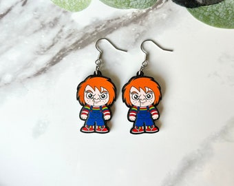 Horror earrings, Chucky earrings, Halloween earrings, Spooky earrings, Horror movie earrings, Childs play earrings, Killer doll earrings