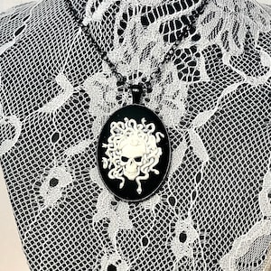 Medusa cameo necklace, Halloween Jewelry, Witch Necklace, Spooky Jewelry, Cameo Necklace, Greek mythology necklace, Goth necklace