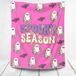 Pink Halloween Blanket, Halloween Bedding, Pink Halloween Blanket, Fall Blankets, Halloween Throw Blanket, Velveteen Plush, Sofa Blanket