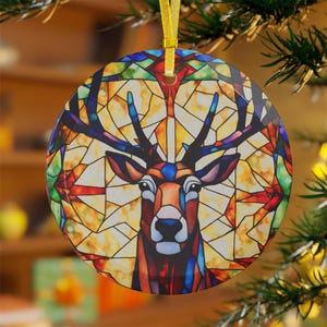 Rentier-Mosaikglasverzierung - 3,5-Zoll-Buntglas-Weihnachtsdekor | Elegantes Feiertags-Andenken-Geschenk
