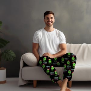 Grinch Christmas Pajama Pants for Men - Grinch Vibes - Cozy Christmas Gift for Grumpy Man, Holiday Lounge Wear, Men&#39;s Sleepwear, Funny Xmas