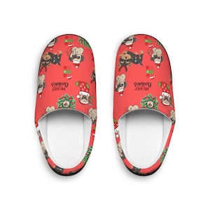 Christmas Dog Slippers, Womens House Slippers, Holiday slippers Shoes,Christmas Slippers, Xmas Gift for Her, Womens Slippers