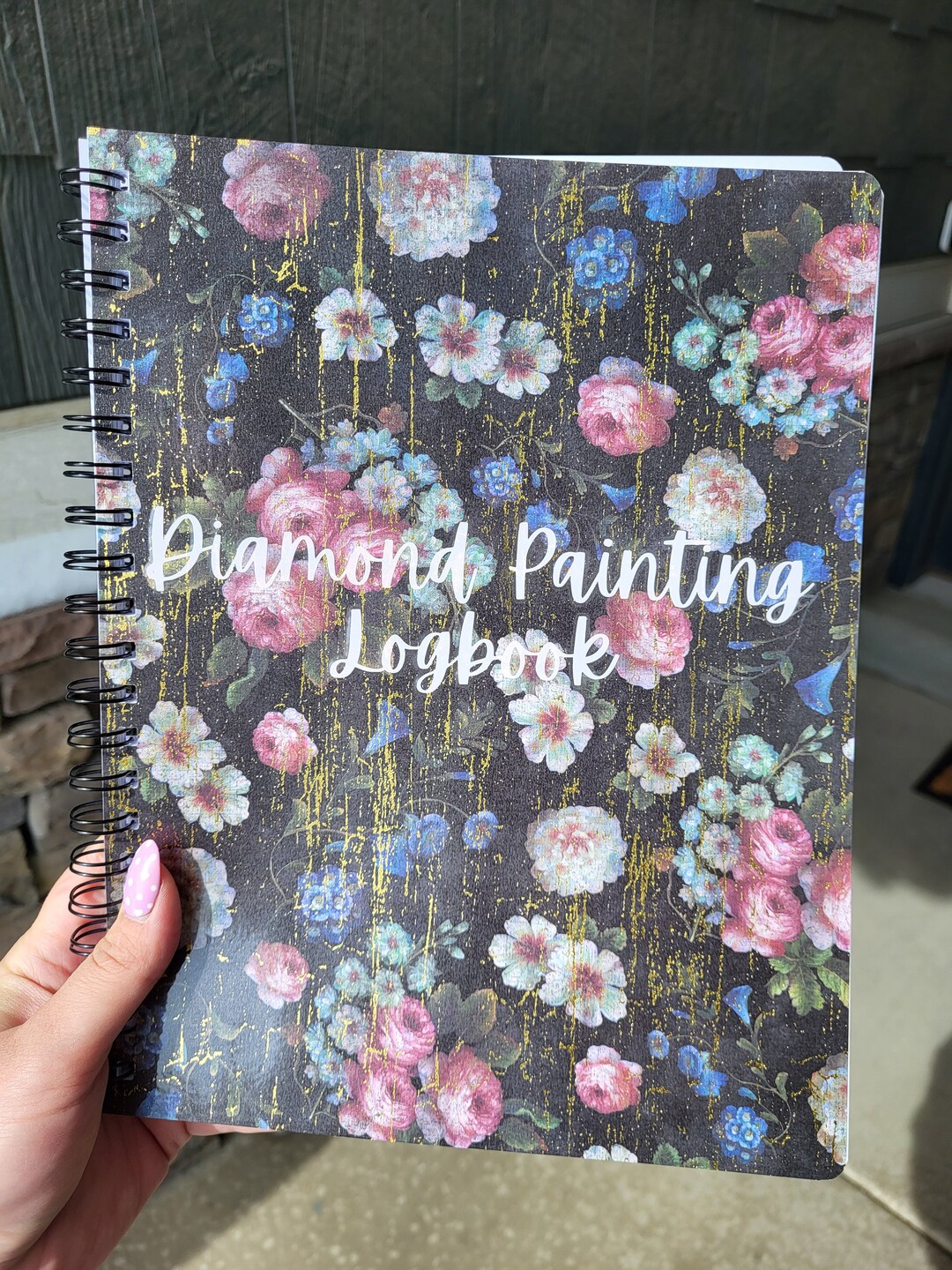 Diamond Painting Logbook Wire Bound Journal. 50 Entries. Cute, Moody Floral Diamond Painting