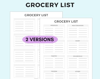 Grocery List, Printable Grocery List, Grocery Planner, Food Shopping List, Instant Download, PDF, Grocery List Planner Template