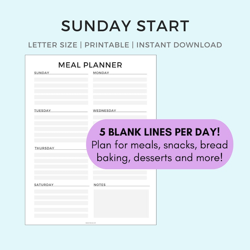 MEAL PLANNER Weekly Printable Meal Plan version 5 image 2