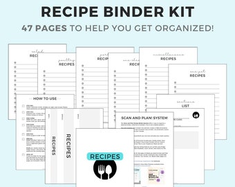 RECIPE BINDER Kit, Recipe Card, Printable, Instant Download of 47 pages