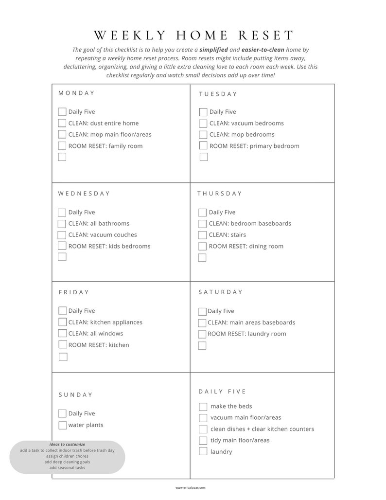 cleaning checklist