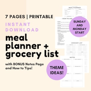 Weekly Planner Meal Plan Printable Planner Weekly Meal Planner Weekly Printable Meal Planner Printable Meal Plan Printable Grocery List