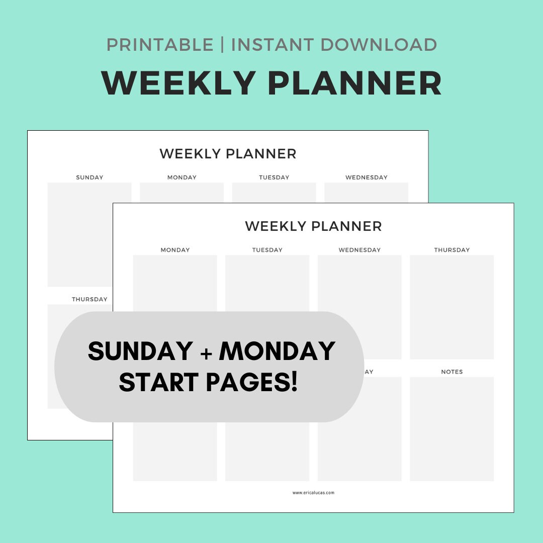 Weekly Planner Printable With Sunday and Monday Starts - Etsy
