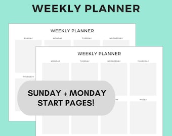 Weekly Planner Printable with Sunday and Monday Starts