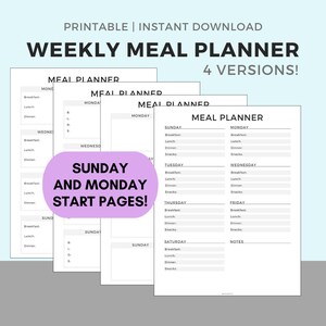 Weekly Meal Planner Weekly Planner Meal Plan Printable Planner Weekly Printable Meal Planner Printable Meal Plan Printable