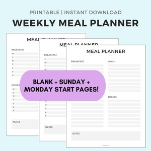 MEAL PLANNER! Organize your meal plans by meal and keep it easily for the week! Printable meal plan