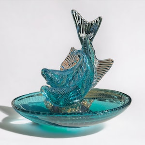 Alfredo Barbini Murano Glass Double Fish with Matching Bowl