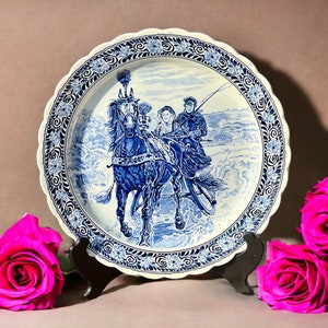 Vintage Royal Sphinx Petrus Regout Maastricht Delfts Large Charger Plate, 16.25&quot;