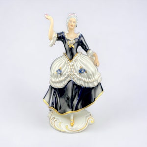 Royal Dux Porcelain Figure Rococo Lady Dancing, Hand Painted