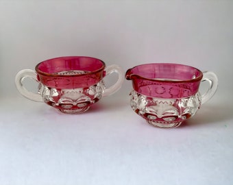Tiffin Franciscan Kings Crown Cranberry Ruby Flash Glass - Cream and Sugar Set