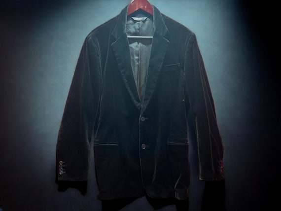 Vintage Men's Black Velvet Velour Jacket Blazer C… - image 1