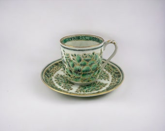 Vintage Japanese Green Fitzhugh Style Demitasse Tea Cup and Saucer Chinese Export