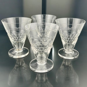 Belgian Verrerie Doyen Cut Crystal Art Deco Glasses LIDO Pattern, 4.75&quot; Tall - Set of 4