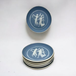 Vintage Tharaud Limoges Blue & White Jasperware Trinket Plate / Coaster (Set of 6)