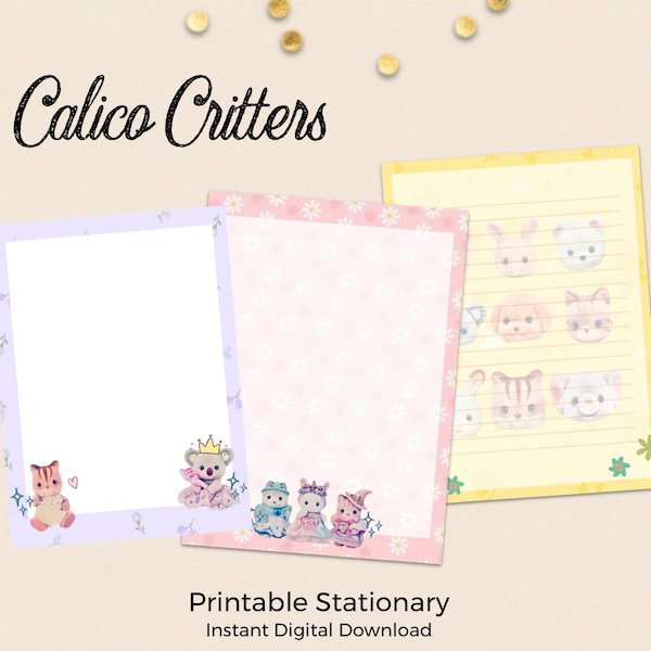 Calico Critter Stationary Scrapbook Notebook Paper Instant Digital Download