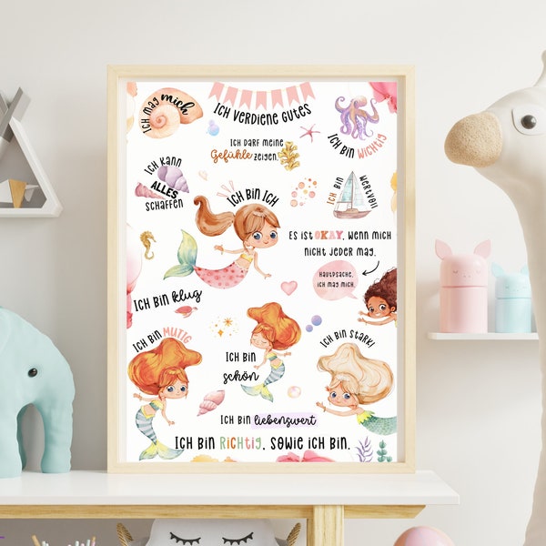 Affirmationen für Kinder, Affirmationsposter, Geschenk zur Taufe Mädchen Geschenk Mutmachposter, Kinderzimmer Poster, positive Glaubenssätze