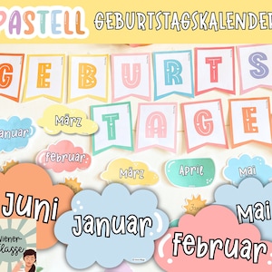 Geburtstags-Kalender für Klassenzimmer I Pastell I Klassenraum Deko Deutsch I farbenfroh