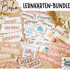 BOHO Lernkarten-Set für Klassenzimmer I Schule I Erste Klasse Bildkarten I Sofort Download