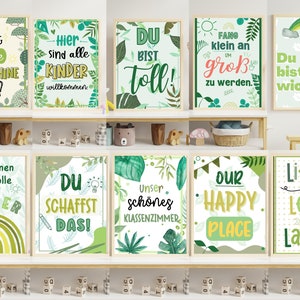 10 Stück Wandbilder für Klassenzimmer I Kinderposter ABC I Klassenraum Gestaltung Grundschule I Affirmationen Poster für Klassenraum digital