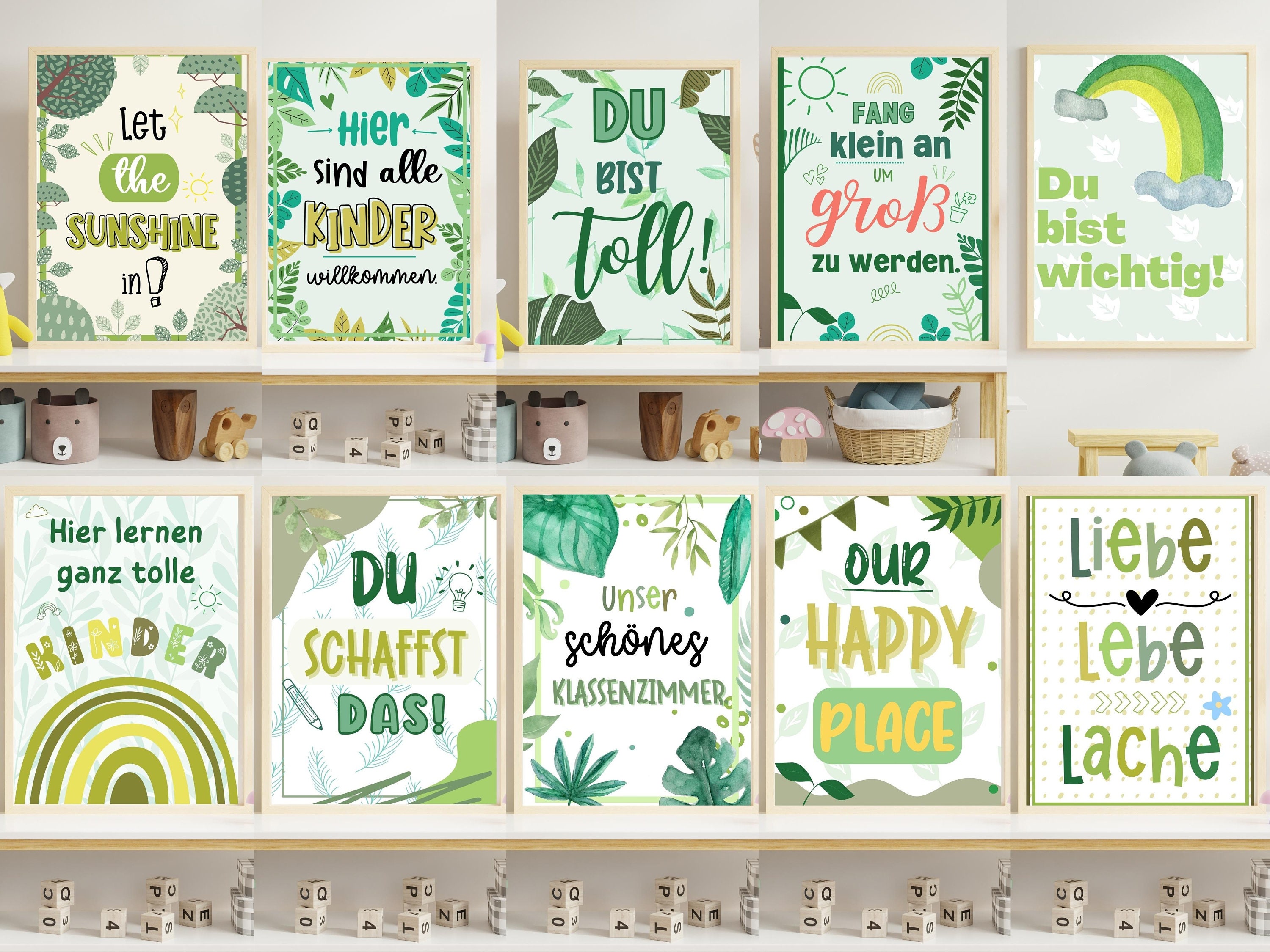 10 Stück Wandbilder für Klassenzimmer I Kinderposter ABC I Klassenraum Gestaltung Grundschule I Affirmationen Poster für Klassenraum digital