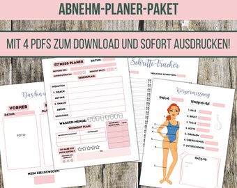 Abnehmplaner / Fitnesstagebuch -digitaler Download von 4 PDFs!