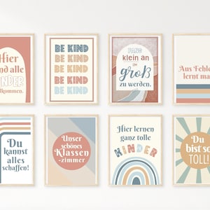 Boho Grundschule Klassenraum Deko auf Deutsch (8er Set) mit Affirmationen für Kinder I Mutmacherposter für Klassenzimmer