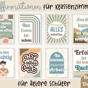 Boho Klassenraum Deko auf Deutsch (8er Set) mit Affirmationen für Kinder und Jugendliche I Mutmacherposter I Selbstliebe Poster Wandbilder
