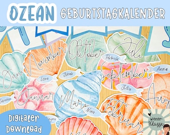 Geburtstags-Kalender für Klassenzimmer I Unterwasserwelt I Klassenraum Deko Deutsch I farbenfroh I Wiener Klasse I  Deko I Wale, Fische