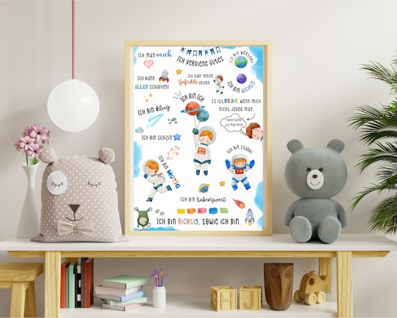Affirmationsposter für Kinder, Poster zur Einschulung, Geschenk zur Taufe, Geburt, Mutmachposter, Kinderzimmer Poster, Affirmationen