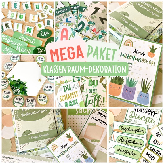 Klassenraum Deko Deutsch I Riesen-Bundle mit grünem Naturthema I Klassenzimmer Gestaltung