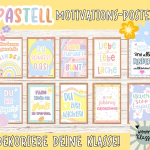 Pastell Wandbilder mit Affirmationen / Grundschule Klassenraum Deko (10er) mit Affirmationen für Kinder I Mutmacherposter für Klassenzimmer