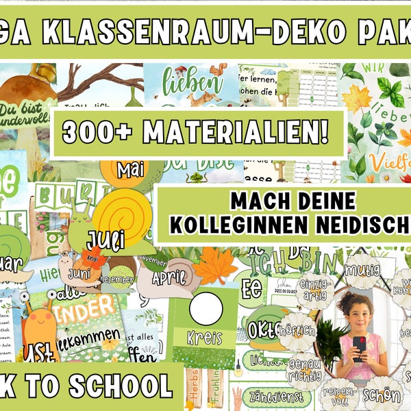 Klassenraum Deko Deutsch (2024) I MEGA-Bundle mit grünem Naturthema I Klassenzimmer Gestaltung I Waldtiere I Bienenklasse