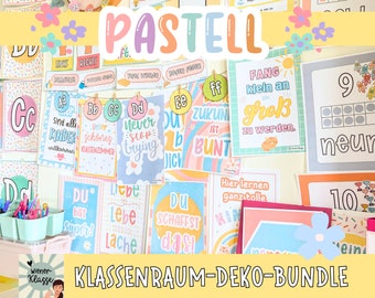 Klassenraum Deko Deutsch I MEGA GROSSES Bundle in Pastell I Klassenzimmer Gestaltung I back to school I Pastell Klassenraum