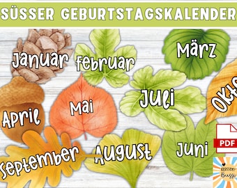 Geburtstags-Kalender für Klassenzimmer I farbenfroh I Klassenraum Deko Deutsch I Naturthema I Waldtiere I Pflanzen und Blätter