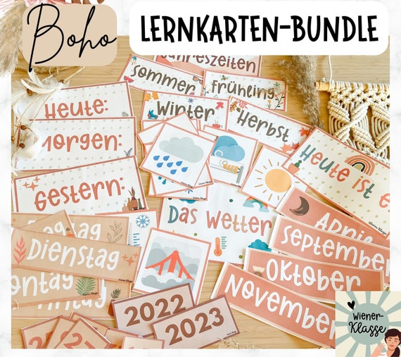 BOHO Lernkarten-Set für Klassenzimmer I Schule I Erste Klasse Bildkarten I Sofort Download