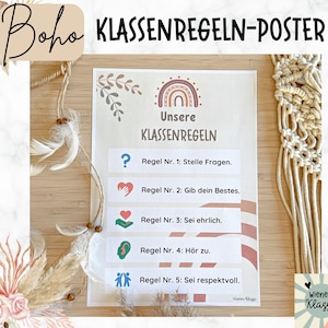BOHO Klassen-Regeln Poster für Klassenzimmer A4 I Sofort Download I bearbeitungsfähig I Boho Klassenraum Deko Deutsch