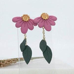 Polymer Clay Earrings | Purple Dangle Earrings | Daisy Earrings