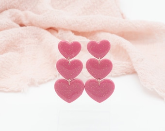 Heart Dangle, Valentines Earrings, Pink Heart Earrings, Red Heart Earrings, Valentine's Day Earrings