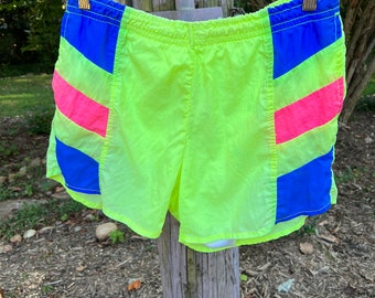 Rare Authentic 80-90’s Neon Beach Shorts | size 38 | Retro shorts | Low Riders | Athletic Vintage Shorts | Gender-fluid