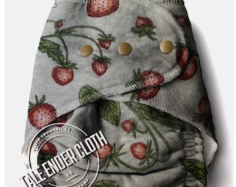 Cottage Core Strawberry Fields One size Newborn Hybrid Cotton Fitted Cloth Diaper Inner Fleece +Bamboo With Snaps Or Snapless